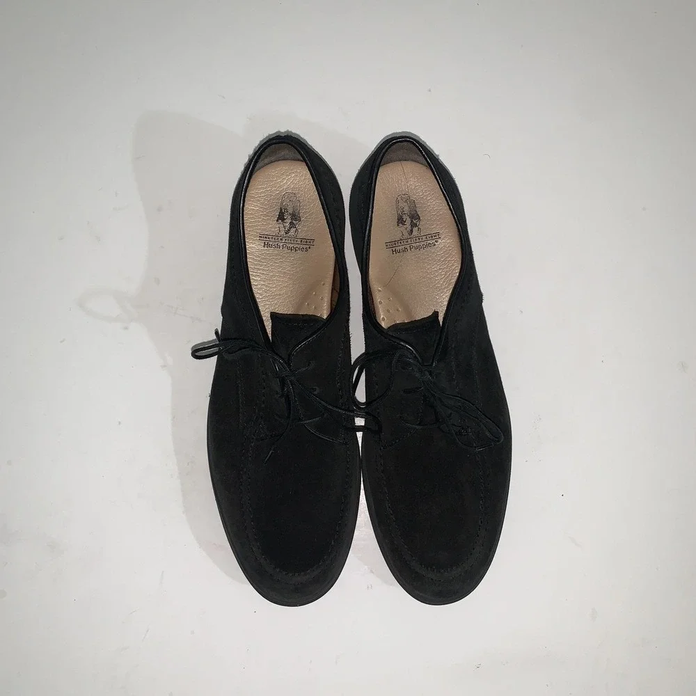 Hush Puppies Lupine Shoes Womens 10 Black Suede Lace Up Moc Toe Comfort